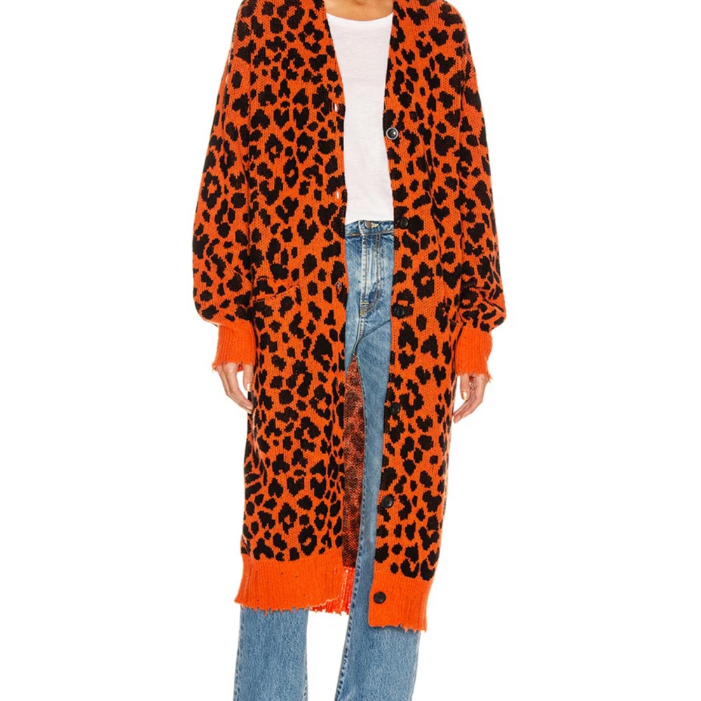 R13  Orange Leopard Long Cardigan
